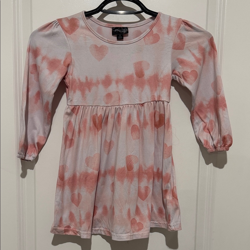 Pink Heart Patterned Kids Casual Dress